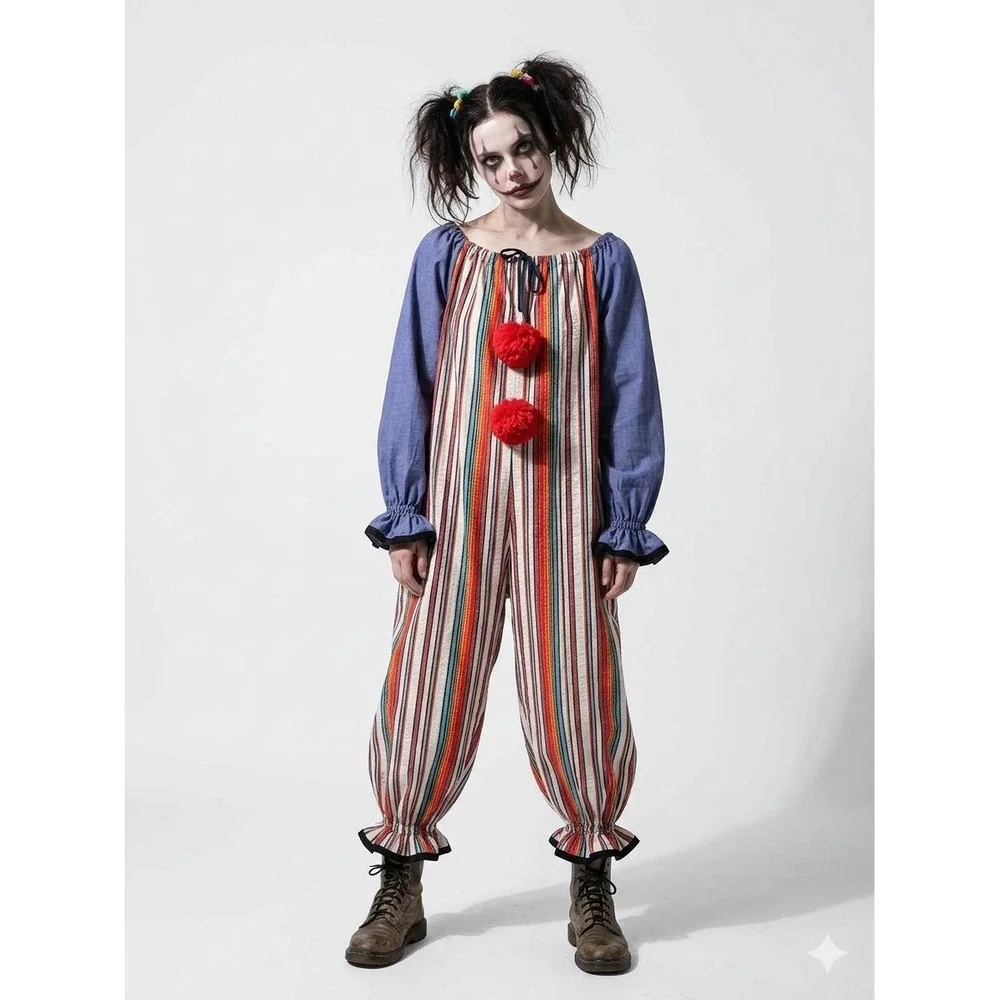 Handmade Clown Jumpsuit Red Pom Pom Clowncore Kidcore OS